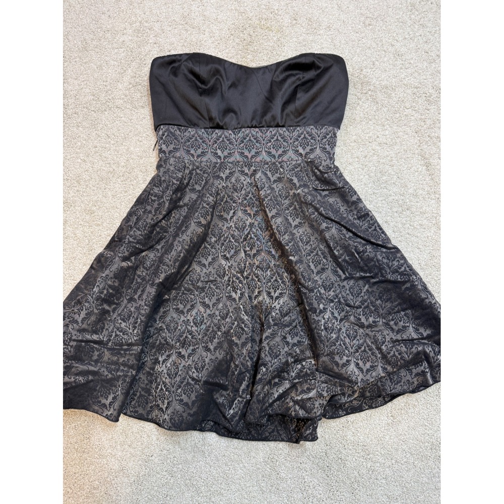 Trixxi Black Silver Damask‎ Strapless Sweetheart Bubble Hem Cocktail Dress 9